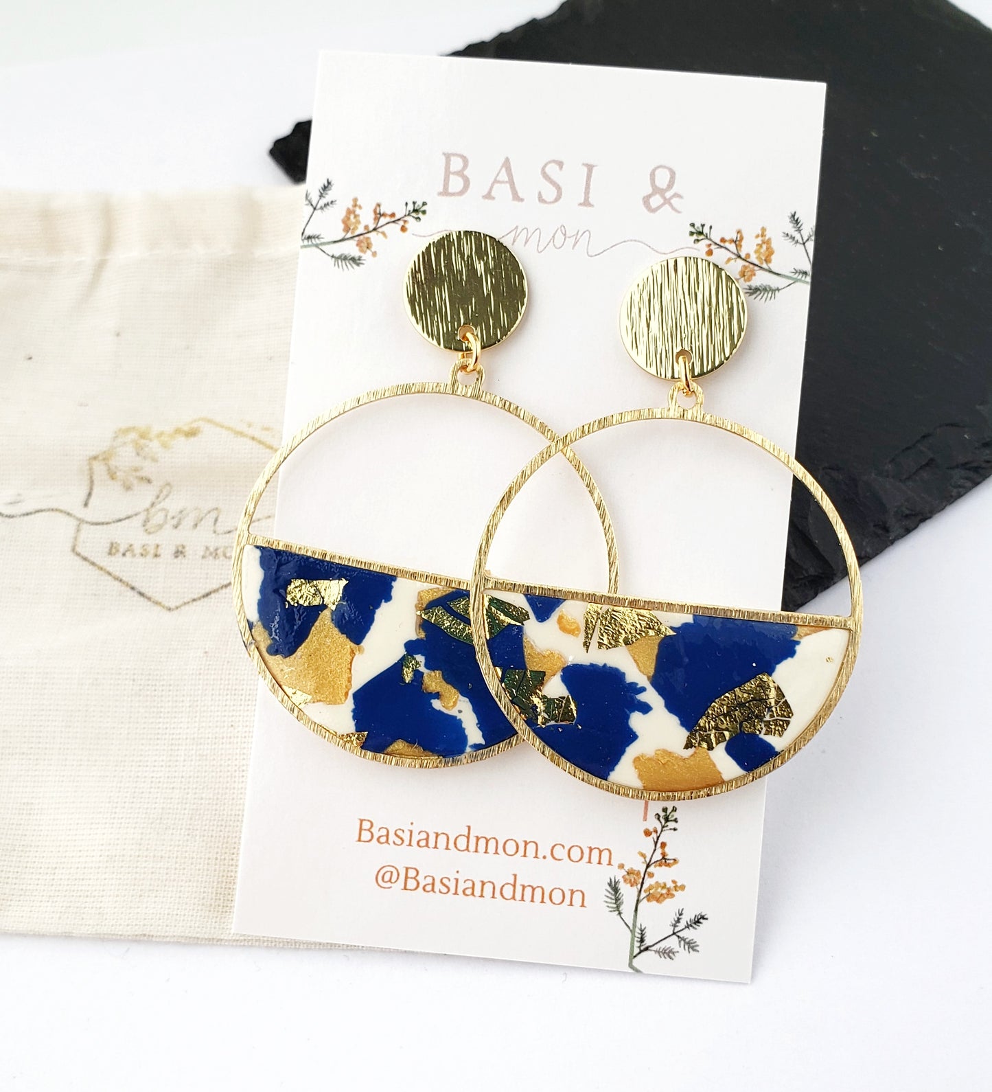 Jackie Earrings - Blue Gold Abstracts