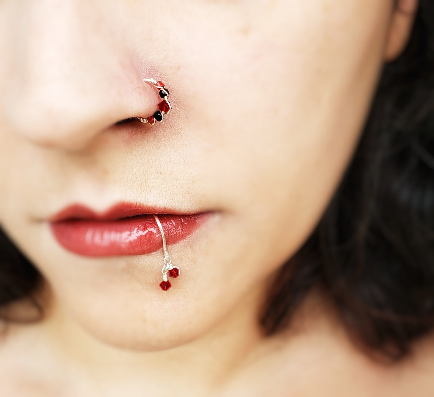 Blood Drips Faux Lip Ring - Side Bite