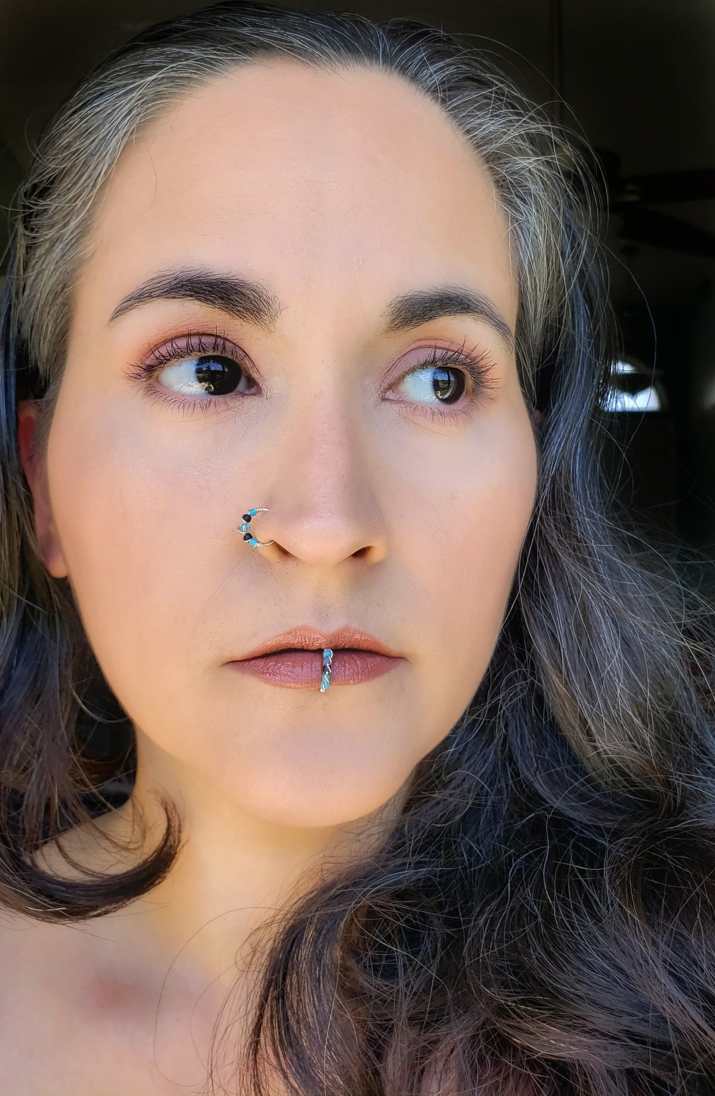 Sterling Silver Faux Lip Ring - Turquoise