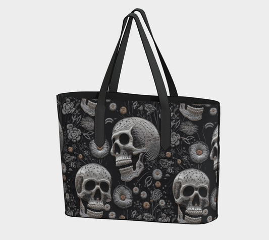 Faux Embroidery Skull Vegan Leather Tote