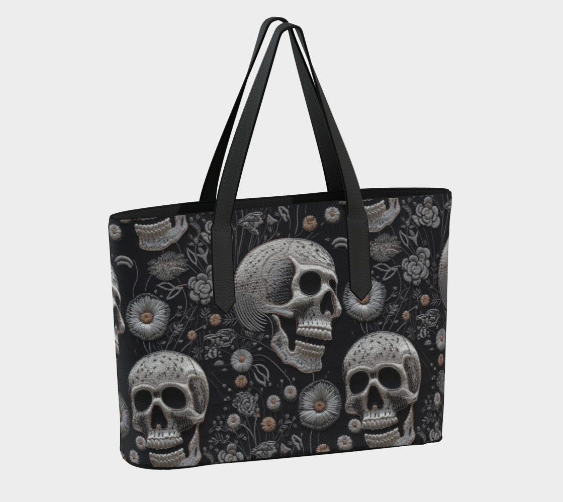Faux Embroidery Skull Vegan Leather Tote