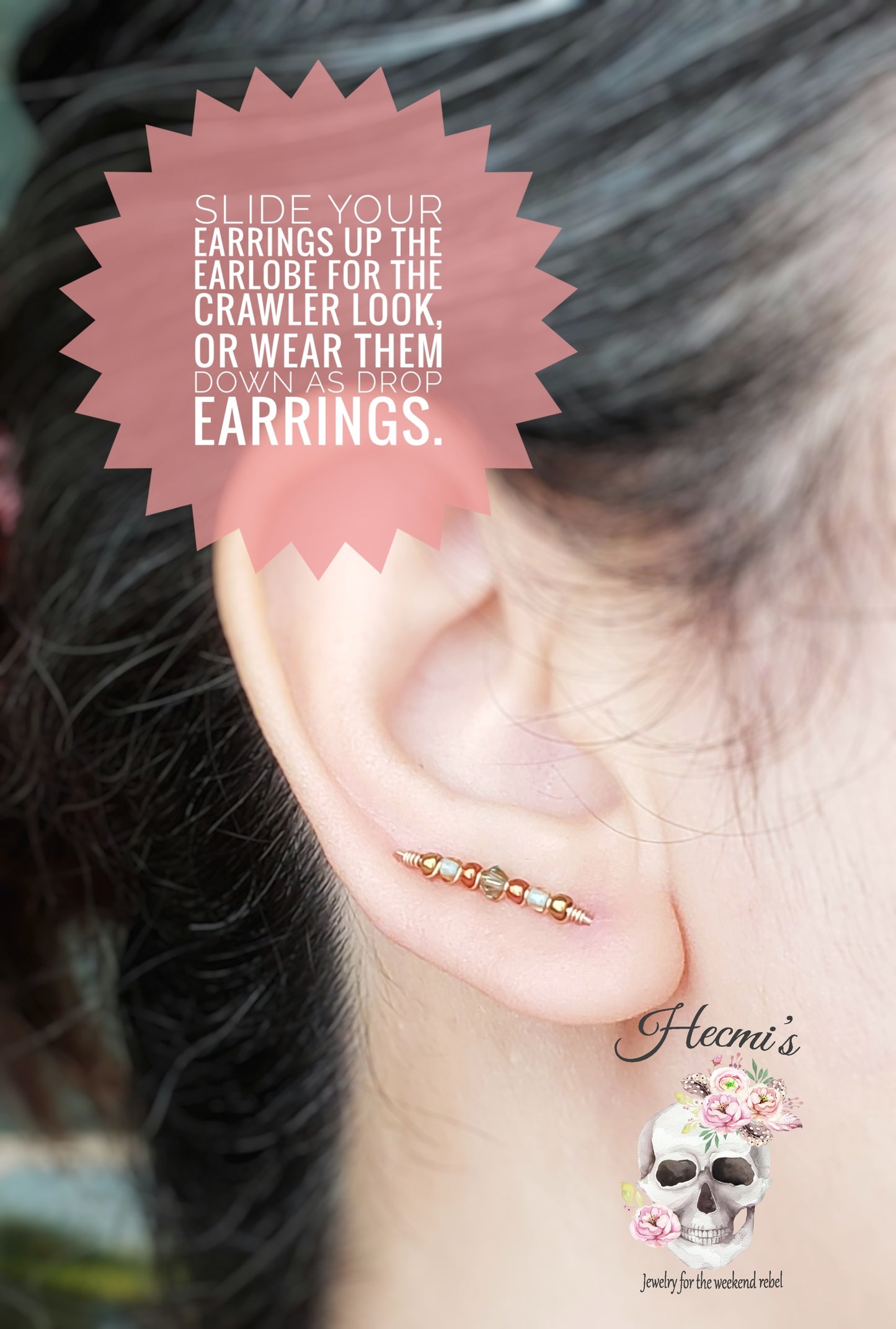 Ear Crawlers Earrings - Aqua Peach